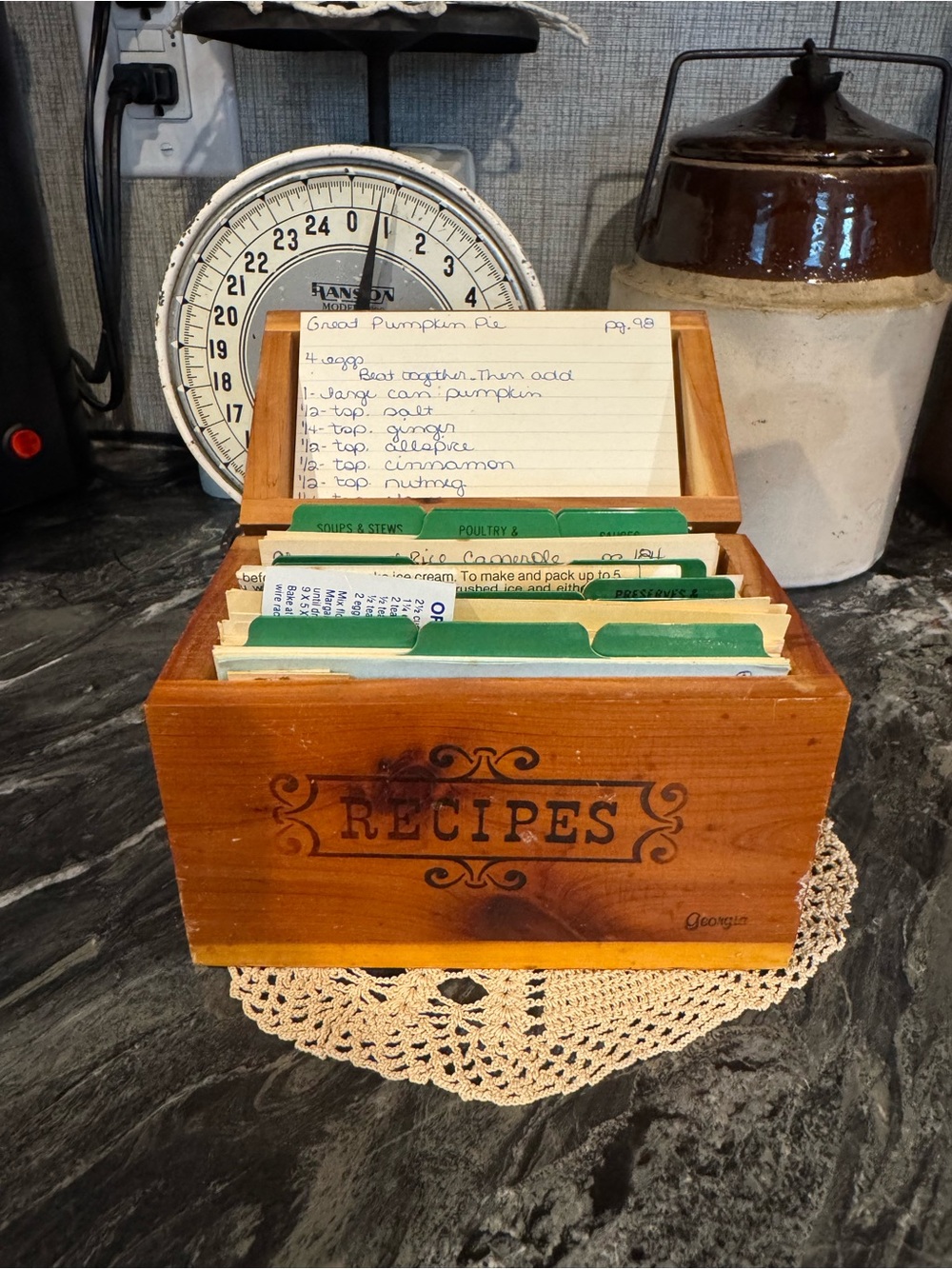 Vintage Cedar Recipe Box with Handwritten Recipe Cards | Farmhouse Kitchen Decor